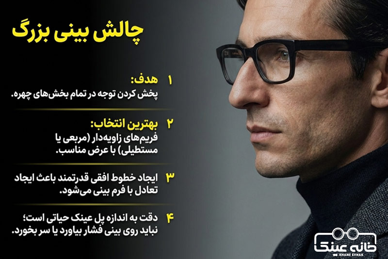 عینک برای صورت کشیده و لاغر با بینی بزرگ مردانه